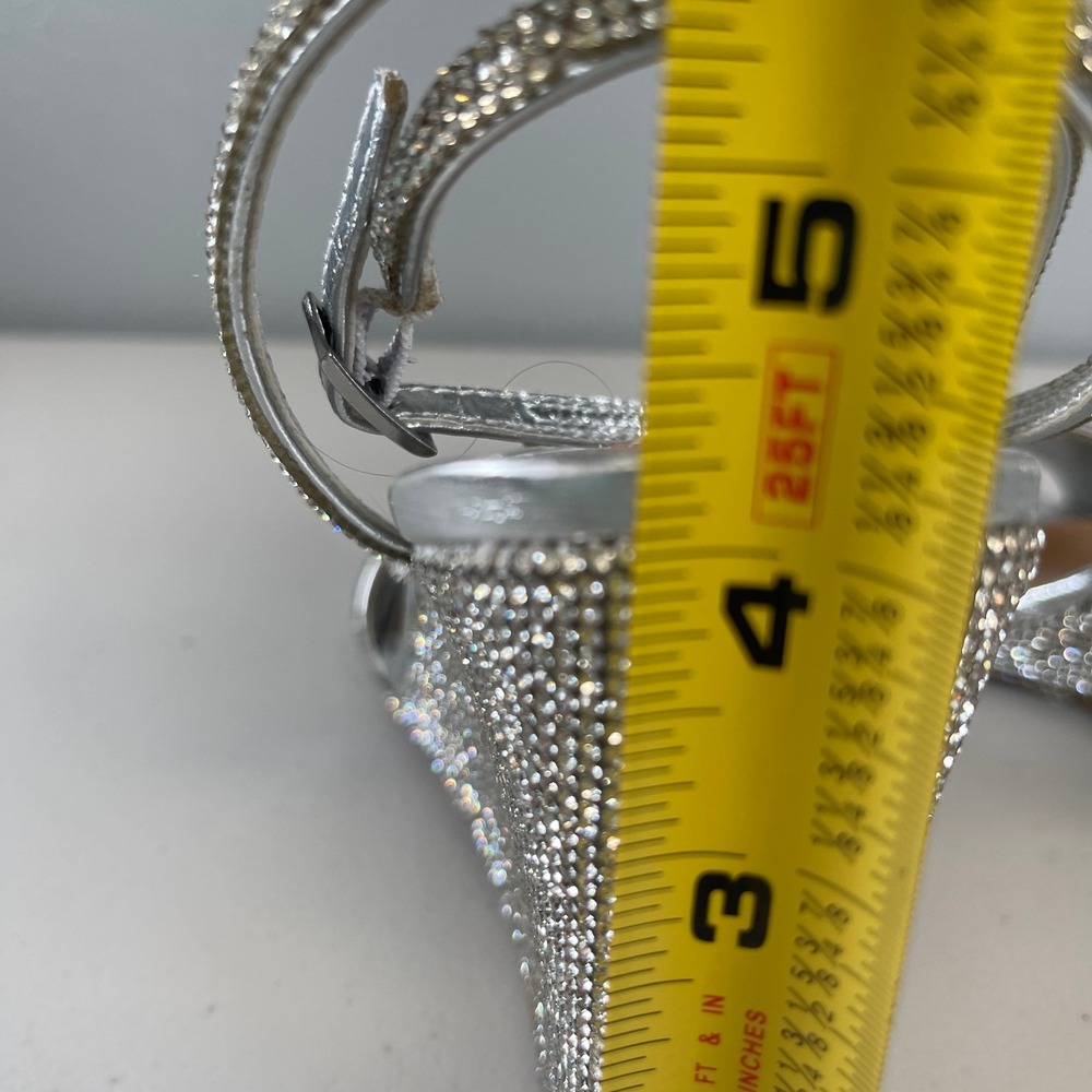 Steve Madden Sophey Sz 10 Silver Rhinestone Wedge Sandals Ankle Strap Sparkly - Picture 13 of 13